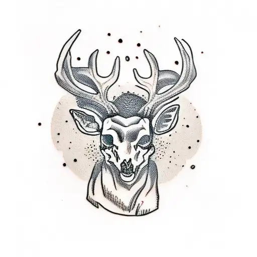 deer head, left side alive, right side skull tattoo design idea