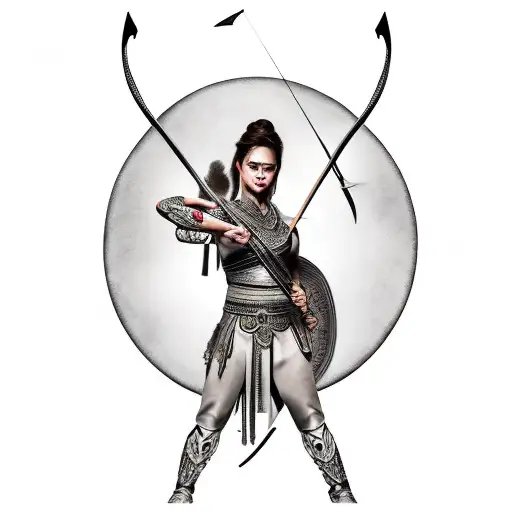 female warrior with bow and Arrow  tattoo design idea