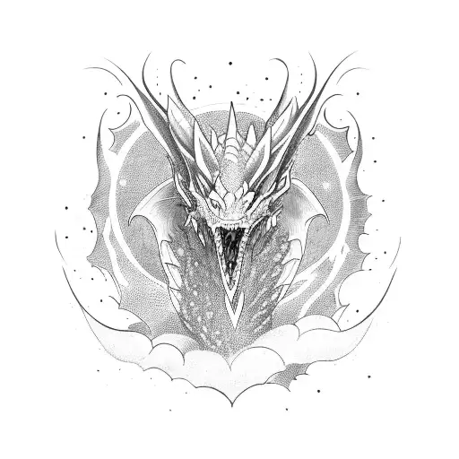 A fierce dragon emerging from the night sky tattoo design idea