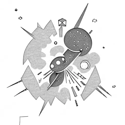 meteor shower with confused boy in middle on shoulder  tattoo design idea