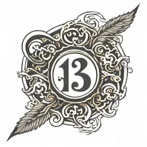 number 13, hack font, enclosed in a bold like black circle tattoo design idea
