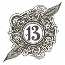 number 13, hack font, enclosed in a bold like black circle tattoo design idea