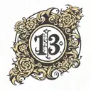 number 13, hack font, enclosed in a bold like black circle tattoo design idea