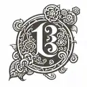 number 13, hack font, enclosed in a bold like black circle tattoo design idea