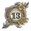 number 13, hack font, enclosed in a bold like black circle tattoo design idea