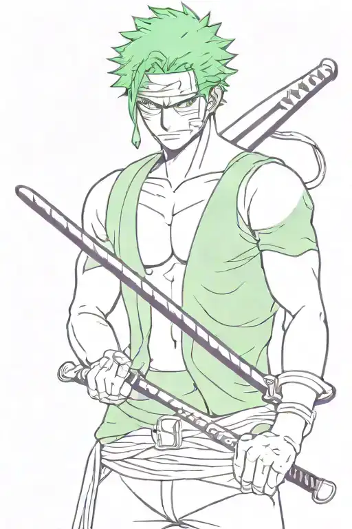 Roronoa Zoro one piece green and purple with sword, small and minimal  tattoo design idea