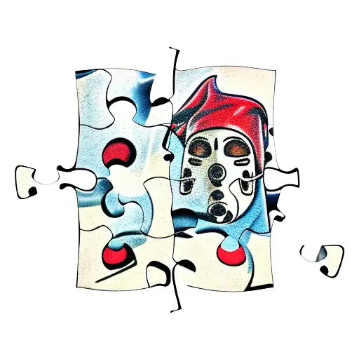 A jigsaw puzzle piece with the mask of jigsaw from the saw films tattoo design idea