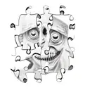 A jigsaw puzzle piece with a face of jigsaw the character from the saw movie franchise tattoo design idea