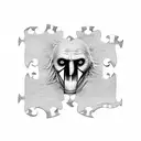 A jigsaw puzzle piece with the face of jigsaw wearing the mask, the character from the saw movie franchise tattoo design idea