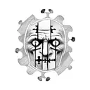 A jigsaw puzzle piece with the face of jigsaw wearing the mask, the character from the saw movie franchise tattoo design idea