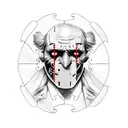 A jigsaw puzzle piece with the face of jigsaw wearing the mask, the character from the saw movie franchise tattoo design idea