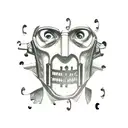 A jigsaw puzzle piece with the face of jigsaw wearing the mask, the character from the saw movie franchise tattoo design idea