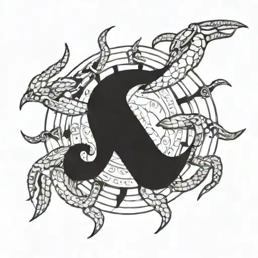zodiac cancer with number 7 and 8 incorporated within tattoo design idea