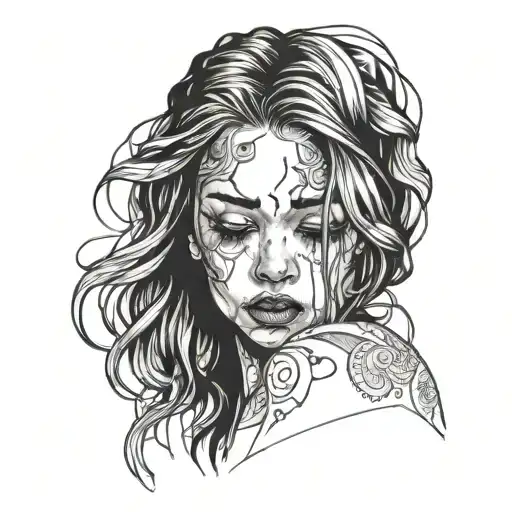 girl crying tattoo design idea