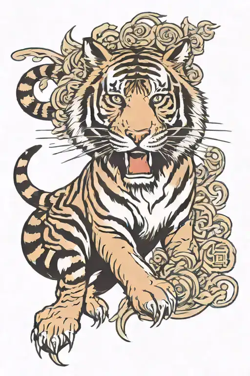 Asian tiger with chinese characters tattoo design idea
