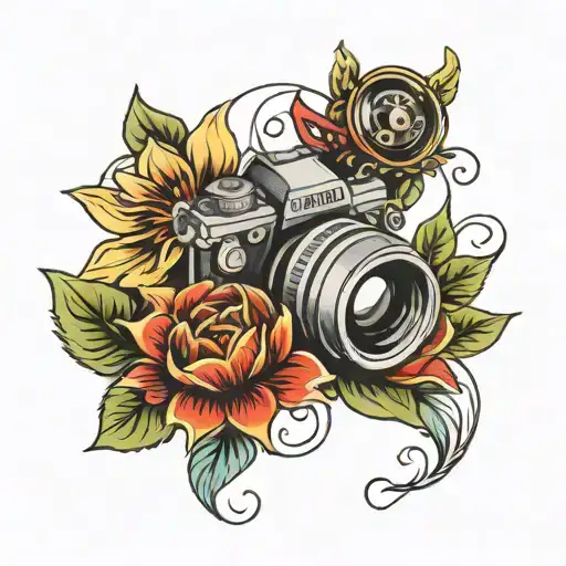 Dream catchrr, camera lens, flower, mask, wrestling tattoo design idea