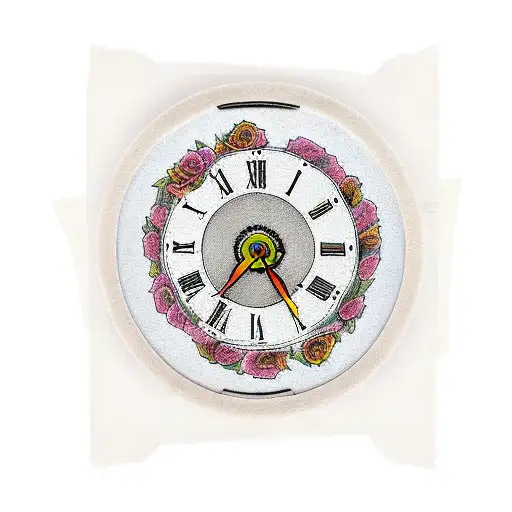 sleeve of clocks with Childs time of birth with roses  tattoo design idea
