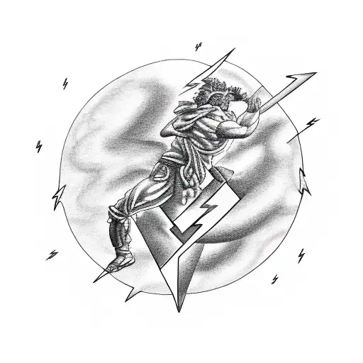 Jupiter god throwing a lightning bolt transforming into a blockchain tattoo design idea