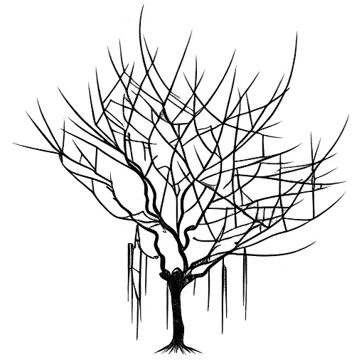 A majestic weeping willow tree with its branches reaching towards the stars tattoo design idea