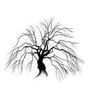 A majestic weeping willow tree with its branches reaching towards the stars tattoo design idea