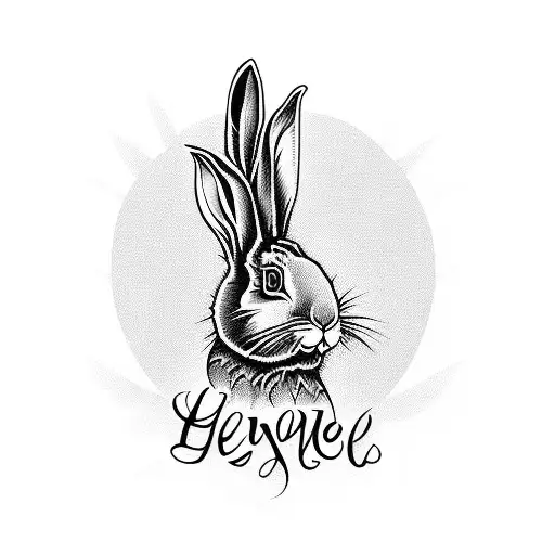 Zeynep's name in elegant script with a rabbit and pineapple silhouette tattoo design idea