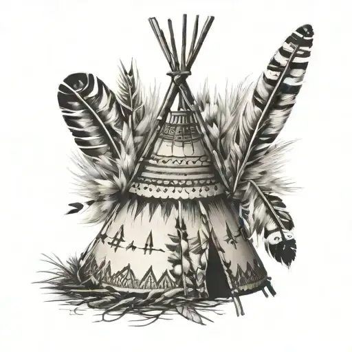 native american tipi feathers birds tattoo design idea