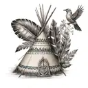 native american tipi feathers birds tattoo design idea