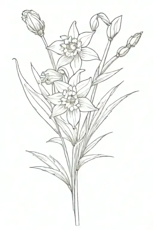 SMALL DAFFODIL AND REED PLANT BOQUET tattoo design idea