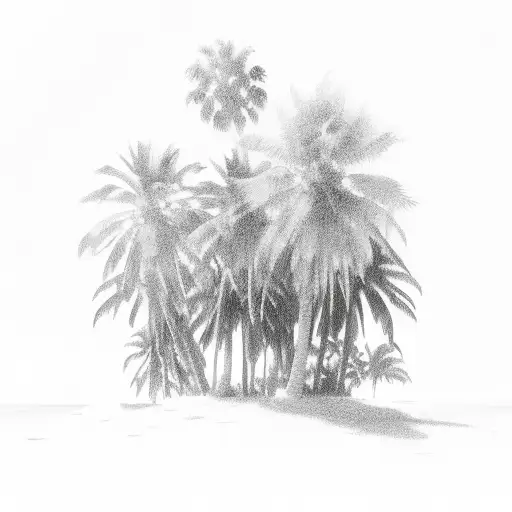 soft clouds that fill out and then fade put the frame with a soft palm tree on the right side tattoo design idea