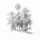 soft clouds that fill out and then fade put the frame with a soft palm tree on the right side tattoo design idea