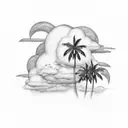 soft clouds that fill out and then fade put the frame with a soft palm tree on the right side tattoo design idea