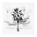 soft clouds that fill out and then fade put the frame with a soft palm tree on the right side tattoo design idea