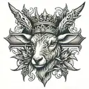 Lambs head with crown of thorns on top of cross tattoo design idea