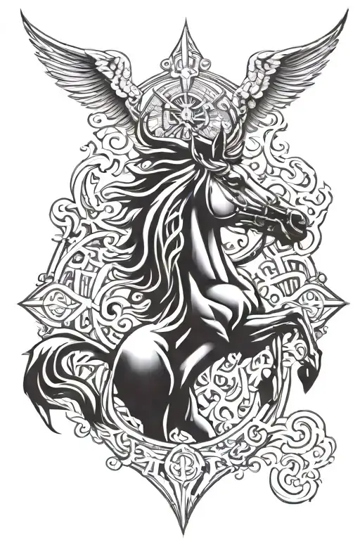 Camargue cross with flames tattoo design idea
