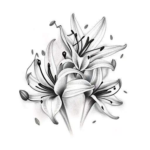 lillies with cardinal bird tattoo design idea
