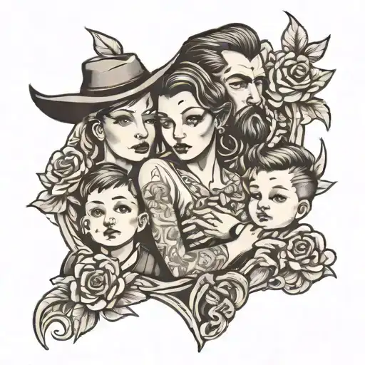 wife and two boys, family, loyalty  tattoo design idea