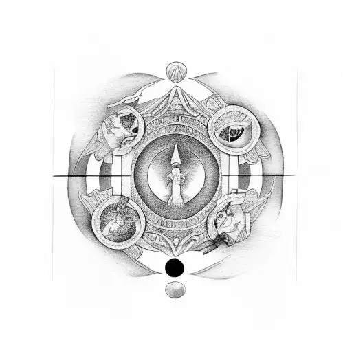  lady Justice, balance scales, a yin-yang and symmetrical tattoo design idea