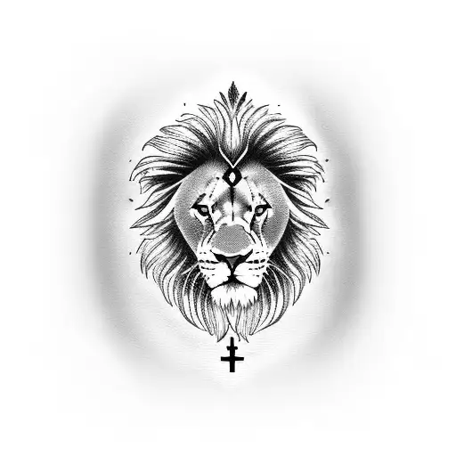 Nail Cross with lion in background  tattoo design idea