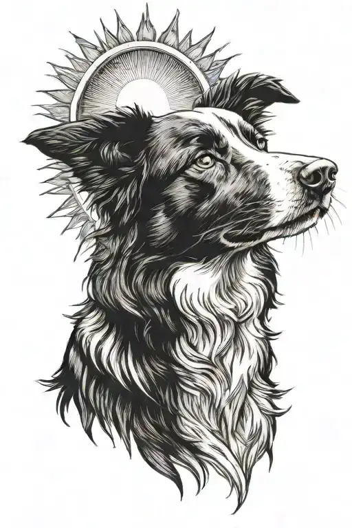 Border Collie stare directly at the sun tattoo design idea