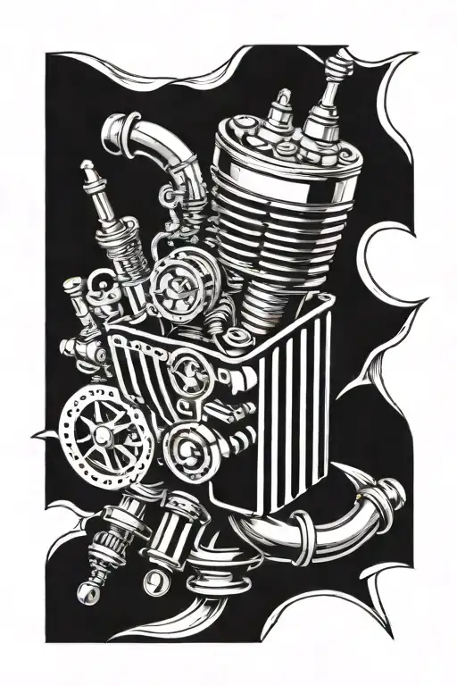 V8 with piston rods spark plugs tattoo design idea