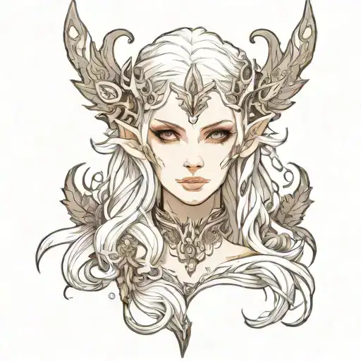 Lineage2 white elf woman face tattoo design idea