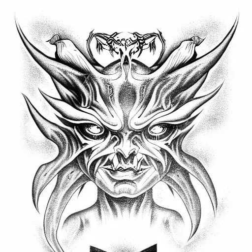 Demon, only eyes, oils, only Black, without face tattoo design idea
