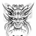 Demon, only eyes, oils, only Black, without face tattoo design idea