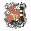 lighthouse, boat, clouds, birthdate tattoo design idea