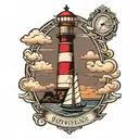 lighthouse, boat, clouds, birthdate tattoo design idea