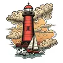 lighthouse, boat, clouds, birthdate tattoo design idea