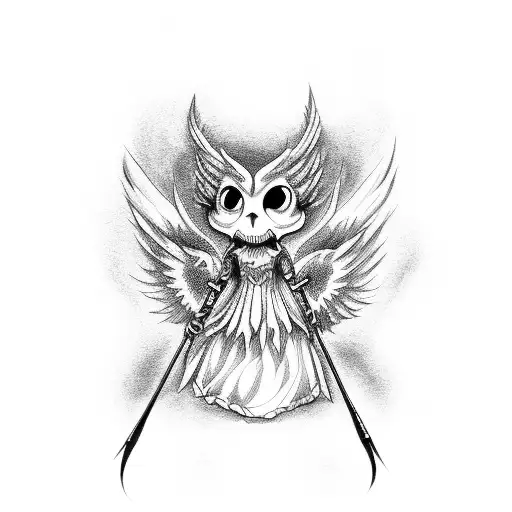 eyes like fire angel with scythe tattoo design idea