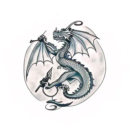 Dragon curled around a sword tattoo design idea