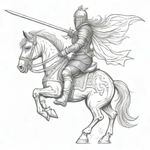 Medieval knight on horseback, charging into battle tattoo design idea