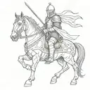 Medieval knight on horseback, charging into battle tattoo design idea